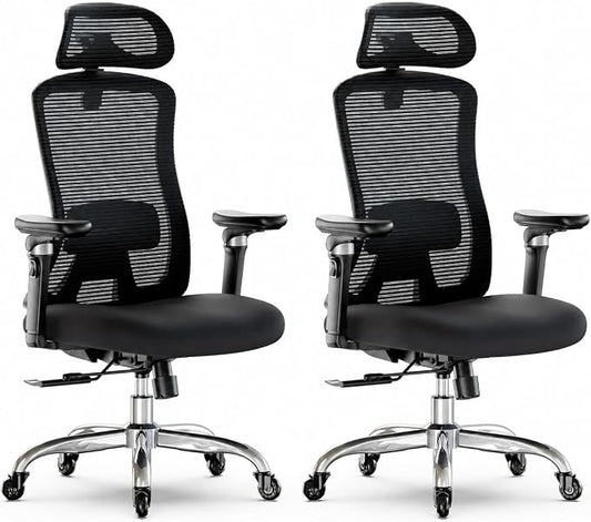 Marsail Ergonomic Office Chair with 6D Armrests, 3D Adjustable Headrest, Slide Seat, Lumbar Support, and 4-Position Tilt Lock – Big and Tall Office Chair with 330 lbs Capacity, Pack of 2