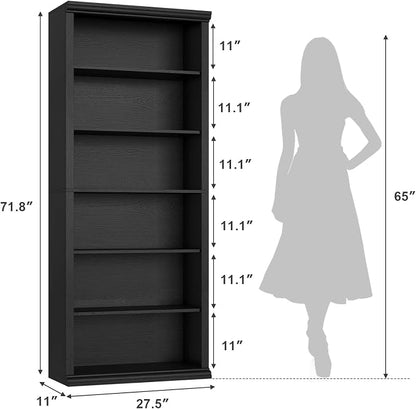 Rresyet Bookcase and Bookshelves, 28" W Tall Bookshelf with Elegant Design, 6 Tiers Spacious Book Storage, Freestanding Book Organizer, Display Library Shelf for Home Office, Living Room & Study Room