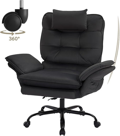 Bestier Criss Cross Chair with Flip-Up Armrests and Headrest, 135° Reclining Swivel Executive Chair with Side Pockets, Big and Tall Computer Desk Chair for Home Office Bedroom, Black Velvet