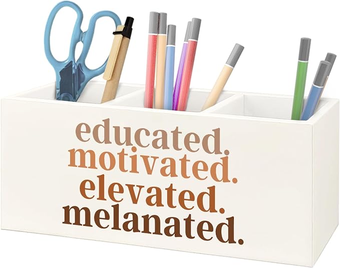 Black Girl Magic Gifts Wooden Pen Pencil Holder for Desk Accessories, African American Gifts for Black Women, Educated Motivated Elevated Melanated Makeup Brush Toothbrush Holder Organizer