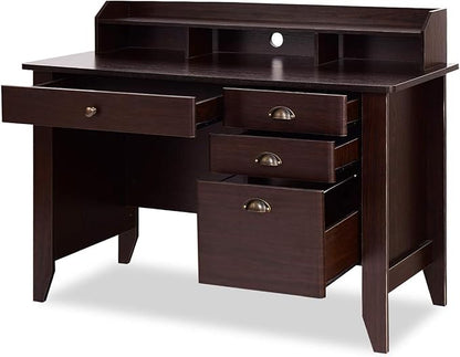 48" Computer Desk with 4 Storage Drawers and Hutch Wood Executive Table for PC Laptop