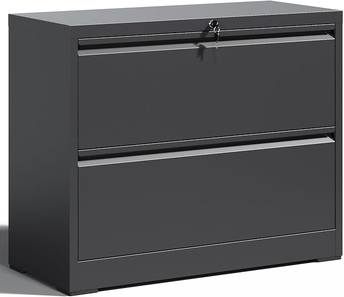 Locking File Cabinet with 2 Drawer Heavy Duty Large Metal Filing Cabinets Home Office Black Lateral File Cabinets Wide Steel Cabinet for Legal/Letter Size,Assembly Required