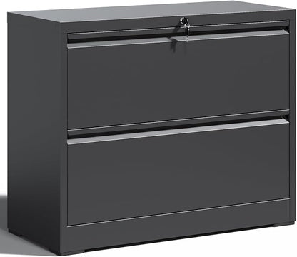 Locking File Cabinet with 2 Drawer Heavy Duty Large Metal Filing Cabinets Home Office Black Lateral File Cabinets Wide Steel Cabinet for Legal/Letter Size,Assembly Required
