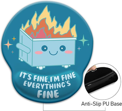 Blusabaca Dumpster on Fire Mouse Pad with Wrist Rest, Funny Cute Ergonomic Mouse Pads for Desk Wrist Support, Mousepad for Wireless Mouse Gaming Work Home Desk Accessories Office Supplies Decor Women