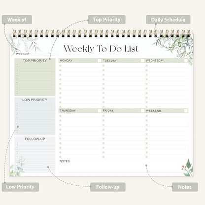 Weekly To Do List Notepad, Undated Planner with 52 Sheets (8.5''x11''), Desk Weekly Planner for Women & Man, Home School & Work