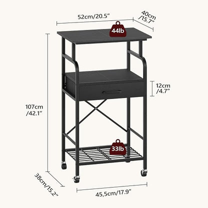 MAHANCRIS Tall Printer Stand, 3 Tier Printer Cart with Storage, Industrial Printer Table on Wheels, Adjustable Shelf & Fabric Drawer, for Home Office Study Black PTBK5501