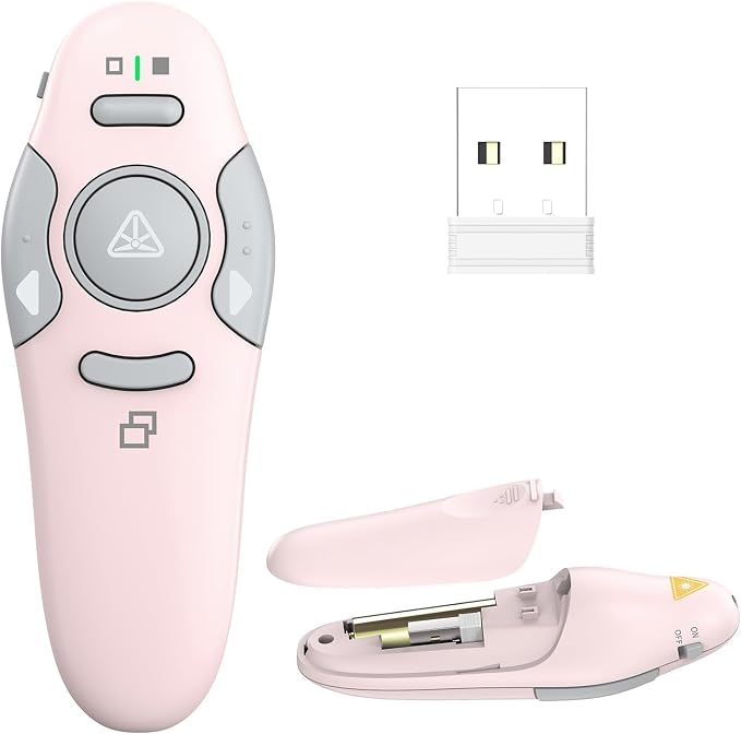 QUI Presentation Clicker Wireless Presenter Remote Clicker for PowerPoint Presentation Remote, PowerPoint Slide Advancer for Mac/Windows/Google Slide/Keynote, Pink, A