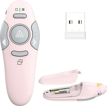 QUI Presentation Clicker Wireless Presenter Remote Clicker for PowerPoint Presentation Remote, PowerPoint Slide Advancer for Mac/Windows/Google Slide/Keynote, Pink, A