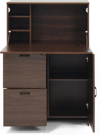 Foldable Desk Cabinet with Storage Drawers & Shelves, Multi-Functional Space-Saving Organizer for Home/Office/Dorm
