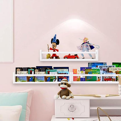 AZSKY Nursery Bookshelves White, 24 Inch Floating Bookshelves for Wall Set of 3, Baby Kids Room Decor, Solid Wood Wall Mounted Shelves for Books Storage