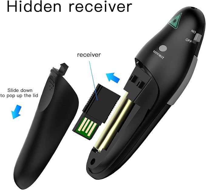 QUI Presentation Clicker Wireless Presenter Remote Clicker for PowerPoint Presentation Remote, PowerPoint Slide Advancer for Mac/Windows/Google Slide/Keynote, Black, A