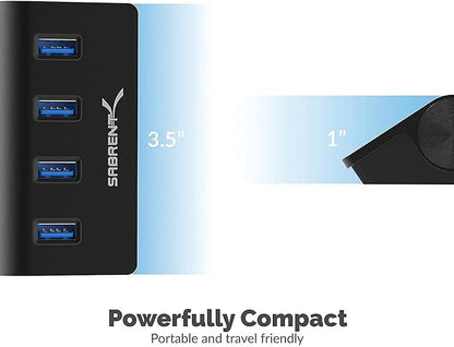 SABRENT 4-Port USB 3.0 Hub Aluminum Portable Data Hub with 2.5ft USB 3.0 Cable for iMac, MacBook, MacBook Pro, MacBook Air, Mac mini, or Any PC [Black] (HB-MC3B)