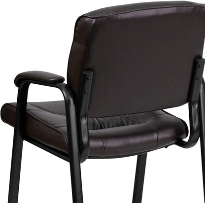 Flash Furniture Haeger LeatherSoft Tufted Executive Reception Chair with Padded Armrests, Upholstered Side Chair for Living Room or Office, Brown