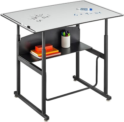 Safco AlphaBetter Adjustable-Height Desk for Active Learning for Students in Grades 3 to 12 with Swinging Pendulum Footrest, Fidget Bar, Dry Erase Desktop