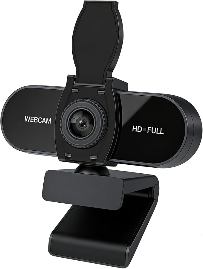 4K HD Webcam with Microphone, Noise Cancellation, Privacy Cover, Wide-Angle Lens, Auto Light Correction, Plug & Play USB Webcam for Laptop, Desktop, PC, Mac, Zoom, Skype, Streaming