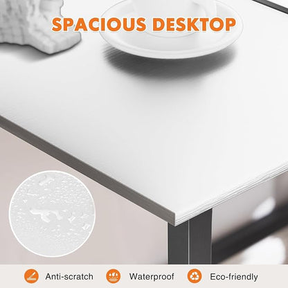 Sweetcrispy Small Computer Office Desk 63 Inch Student Study Writing Work with Metal Frame Wood Tabletop Modern Simple Home Bedroom PC Table with Storage for Study and Work White