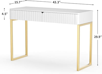 Tamworth Design Elegant Modern Desk, 2 Drawers, Gold Legs, 43.3x15.75 inches, Home Office, Makeup Vanity, Computer, Writing, Study, Entryway, Sofa Table