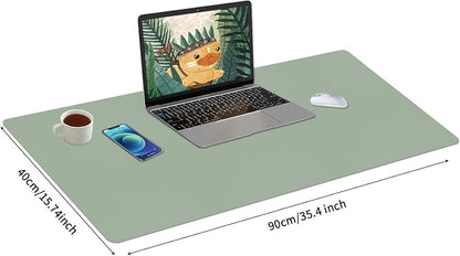 Bloss Leather Desk Mat, Large Mouse Pad, Non-Slip Desk Protector Mat, Leather Desk Blotter, Waterproof Desk Pad for Office Home Decor/Grey Green(35.4×15.7 Inches)