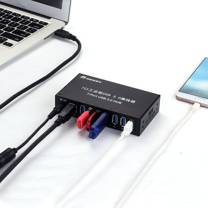 USB 3.0 Hub, USB Data Hub, Metal Case Mountable 7-Port Powered USB Hub 3.0 with 36W AC Adapter-Type A