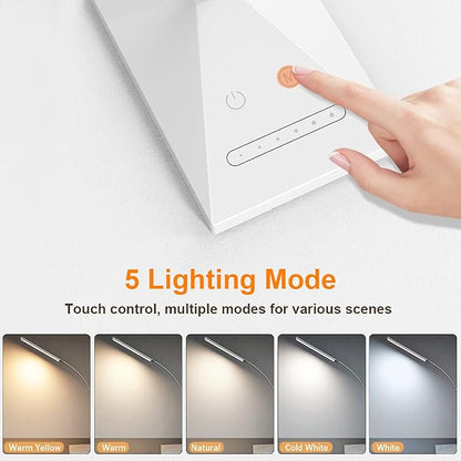 Vansuny LED Desk Lamp with USB Charging Port, Eye-Caring, 5 Color Modes,6 Brightness Levels, Touch Control, Adjustable Neck, Memory Function for Dorm Office Work Bedroom (12W,White)