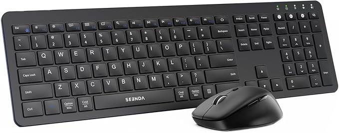 seenda Wireless Keyboard and Mouse Combo for Windows PC, Laptop, Mac, iPad, Bluetooth & 2.4G 3-Device Multi-Connection, Ultra Slim Full Size Quiet Keyboard, Adjustable DPI Mouse, Black