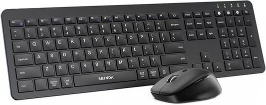 seenda Wireless Keyboard and Mouse Combo for Windows PC, Laptop, Mac, iPad, Bluetooth & 2.4G 3-Device Multi-Connection, Ultra Slim Full Size Quiet Keyboard, Adjustable DPI Mouse, Black