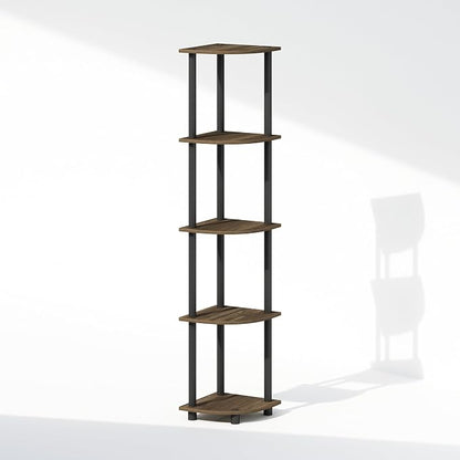 Furinno Turn-N-Tube Storage Shelves, 5-Tier Book Shelf, Corner Shelf, Toolless Open Shelves, for Organization and Storage, Living Room, Home Office, Hallway, Bedroom, Columbia Walnut