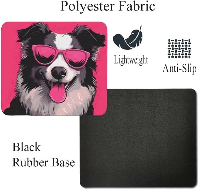 Pink Mousepad Glamour Dog Australian Shepherd Mouse Pad for Home Office Gaming Working Desk Computer Desktop Accessories Non-Slip Rubber Mousepad for Dog Lovers