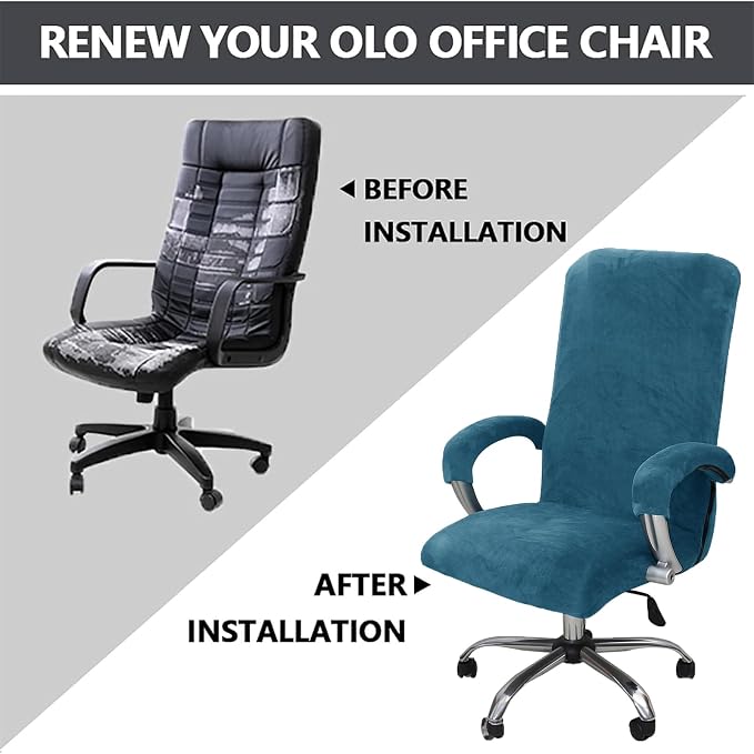 Velvet Plush Office Desk Chair Cover, Peacock Blue, XL | Stretchable, Ergonomic, Cat Proof Protector, For Office Desk Computer Chairs with Wheels & Armrests,Executive Rotating Chairs