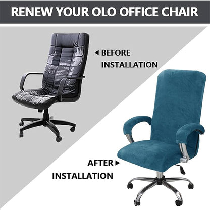 Velvet Plush Office Desk Chair Cover, Peacock Blue, XL | Stretchable, Ergonomic, Cat Proof Protector, For Office Desk Computer Chairs with Wheels & Armrests,Executive Rotating Chairs