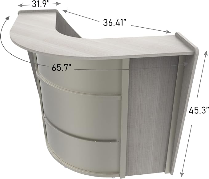 Linea Italia ZUD293 Corner Modern Office Reception Desk with Counter, Tool-Free Assembly, Reception Counter for Lobby, Salon, 48" x 48", Gray/Ash