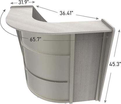 Linea Italia ZUD293 Corner Modern Office Reception Desk with Counter, Tool-Free Assembly, Reception Counter for Lobby, Salon, 48" x 48", Gray/Ash