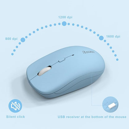 Wireless Keyboard and Mouse Combo, Full-Sized Wireless Keyboard and Adjustable DPI Mouse, 2.4GHz USB Receiver, Silent Keyboard and Mouse for PC, Windows, MAC, Desktop, Laptop(Sky Blue-B)