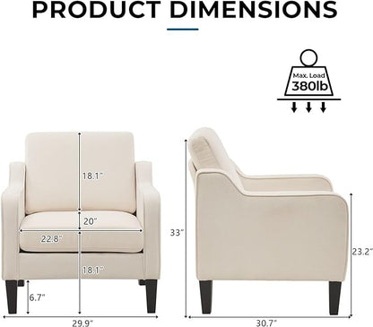VINGLI Mid Century Modern Accent Chair, Beige Fabric Accent Chairs for Living Room Upholstered Armchair Sofa with Scooped Arms for Bedroom, Apartment, Studio, Office, Waiting Room