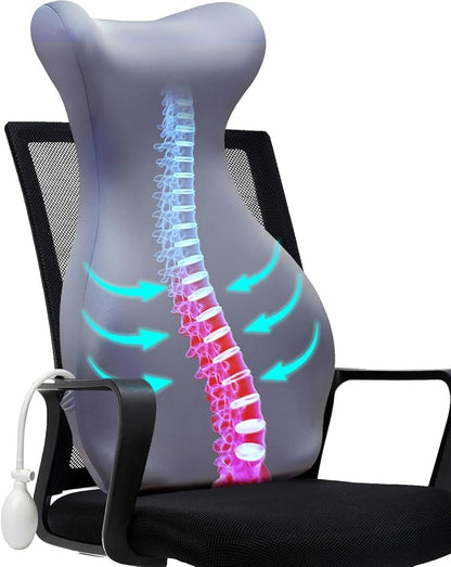 27.7'' Adjustable Airbag Full Back Lumbar Support Pillow, Back Pain Relief | High Memory Foam Lumbar Cushion for Office Chair Upper Lower Back Pain Relief, Improves Posture for Desk, Gaming Chair, Couch