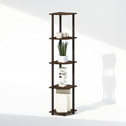 Furinno Turn-N-Tube Storage Shelves, 5-Tier Book Shelf, Corner Shelf, Toolless Open Shelves, for Organization and Storage, Living Room, Home Office, Hallway, Bedroom, Walnut