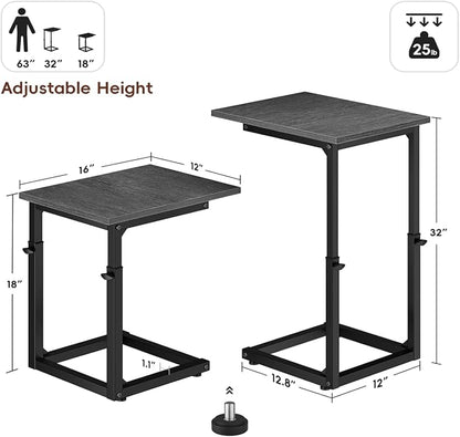 Vagusicc C-Shaped End Table, 33" Tall C Table Adjustable Height Side Table, Small Couch Table with Metal Frame, Slide Under Sofa TV Tray for Living Room, Bedroom, Bedside, Small Spaces, Gray Walnut
