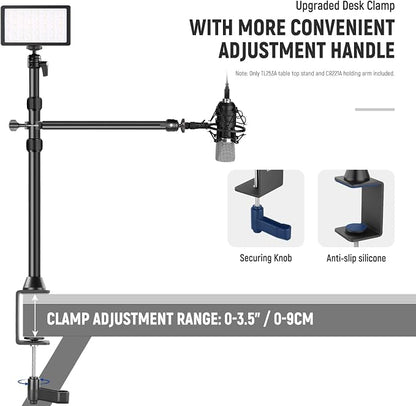 NEEWER Camera Desk Mount with Overhead C Amera Mounting Arm and 1/4" Ball Head, 17" - 41" Adjustable Tabletop Light Stand with C Clamp for DSLR Camera, Ring Light, Webcam, Photo Video Shooting