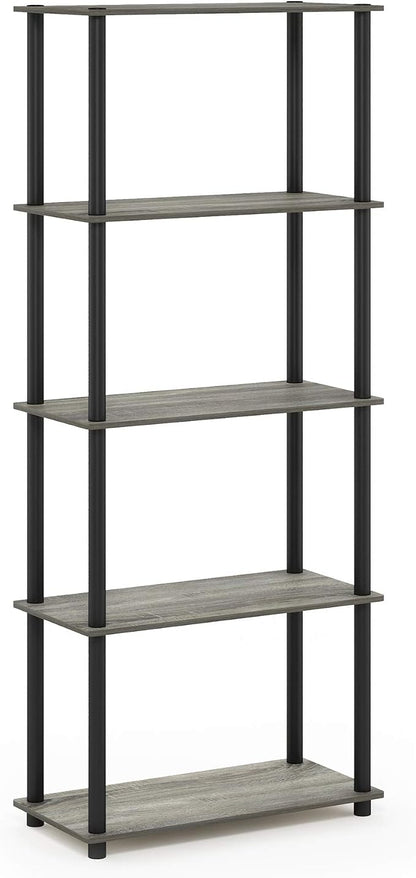 Furinno TURN-N-TUBE Storage Shelves, 5-Tier Book Shelf, Corner Shelf, Toolless Open Shelves, for Organization and Storage, Living Room, Garage, Home Office, French Oak