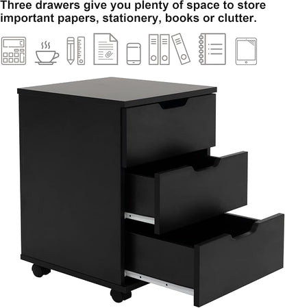 Farini 3-Drawer Vertical Filing Cabinet Rolling Wood Mobile File Cabinets Under Desk for Home Office with Casters,Black,Fully-Assembled