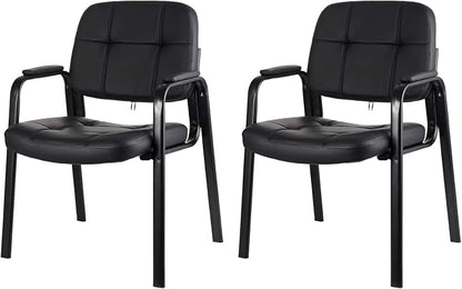 CLLATINA Waiting Room Chairs with Padded Arms Leather Guest Chair no Wheels for Office Reception and Conference Desk Black 2PK