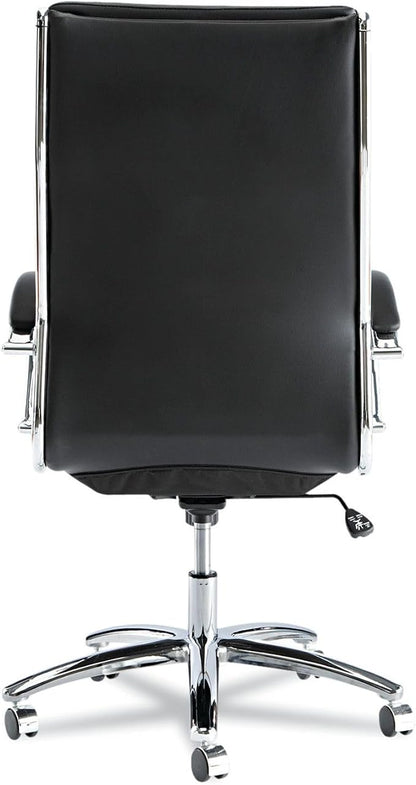 Alera Neratoli Series High-Back Swivel/Tilt Chair, Black Leather, Chrome Frame