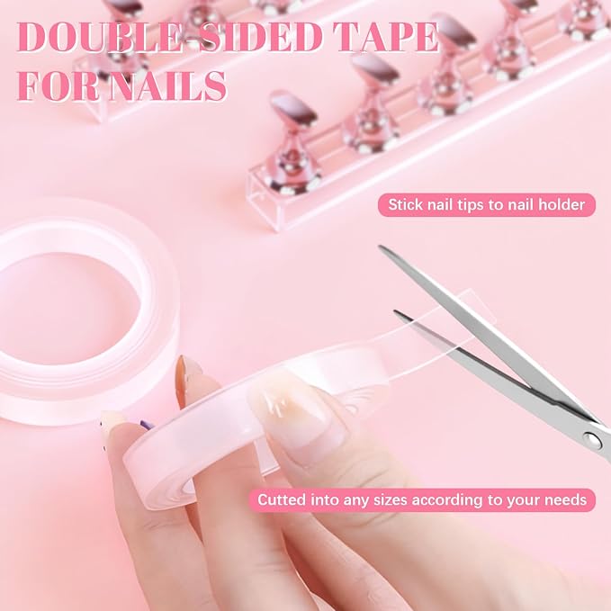 JUSTOTRY 4 Sets Pink Nail Painting Practice Stand With 1M Double-sided Tape Acrylic Fake Nail Art Holder For Press Ons Magnetic Nail Display Design Tools Kit Accessories For Home Diy Salon Supplies
