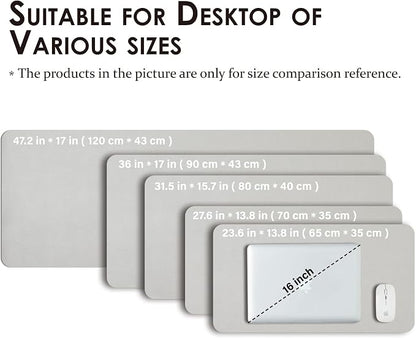 Leather Desk Mat - Non-Slip PU Desk Pad for Office and Home - Desk Organization and Accessories - Ideal for Large Mouse Pad and Desk Mats on Top of Desks (Silver,36"x 17")