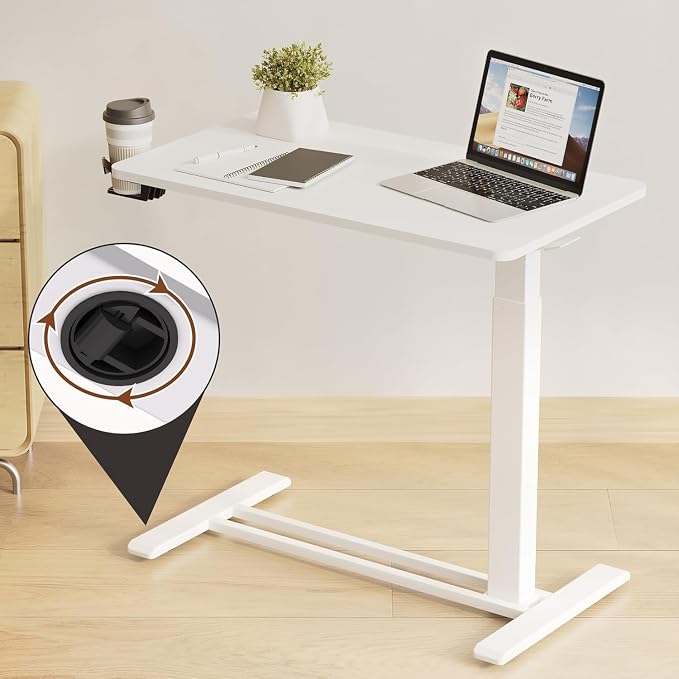 FLEXISPOT Mobile Standing Desk with Wheels Pneumatic Laptop Desk Rolling Computer Cart Movable Height Adjustable Small Sit Stand Desk Computer Workstations Home Use（27.6" W x 15.7" D,White）