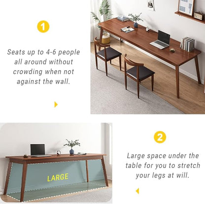 NELYE Mid-Century Long Desk Table - 71" Simple Modern Extra Long 2-Person Wood Computer Workstation for Home Office Work in Walnut, 71" W x 20" D
