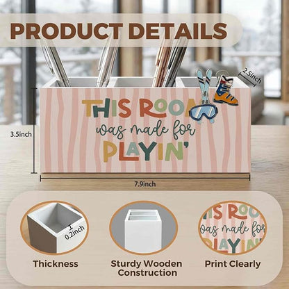 Boho Playroom Kids Pencil Pen Holder for Desk Organizer, Playroom Decor, This Room Was Made for Playin Wooden Box Decorations for Kids Girls Room Bedroom Desk Tabletop Decor