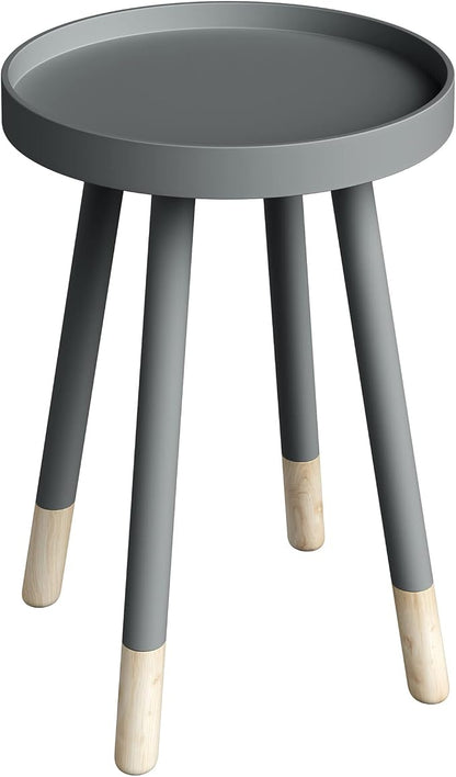Lavish Home Round End Table – Wooden Mid-Century Modern Side Table with Tray Top and Two-Tone Color – Living Room Furniture (Gray)