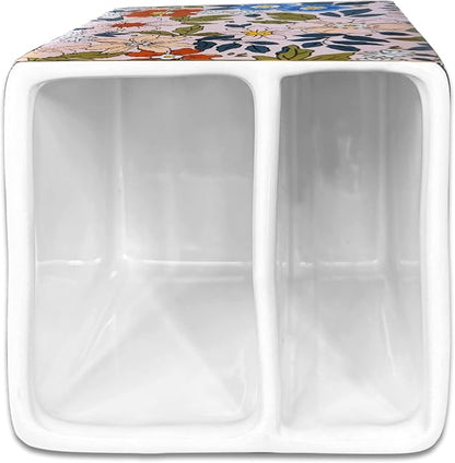 Pen Holder for Desk, Ceramic Pencil Cup, Stylish Abstract Terrazzo Marble Stone Print Organizer Makeup Brush Holders for Home Office (Flower)