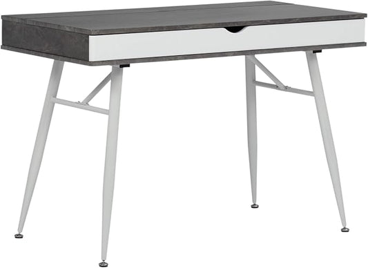 Calico Designs 51252 Alcove Modern Large Split Drawer in White/Cement Gray Desk with Storage